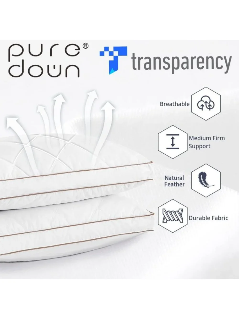 Luxury Goose Down Pillows for Sleeping, Gusseted King Size, 100% Cotton Cover